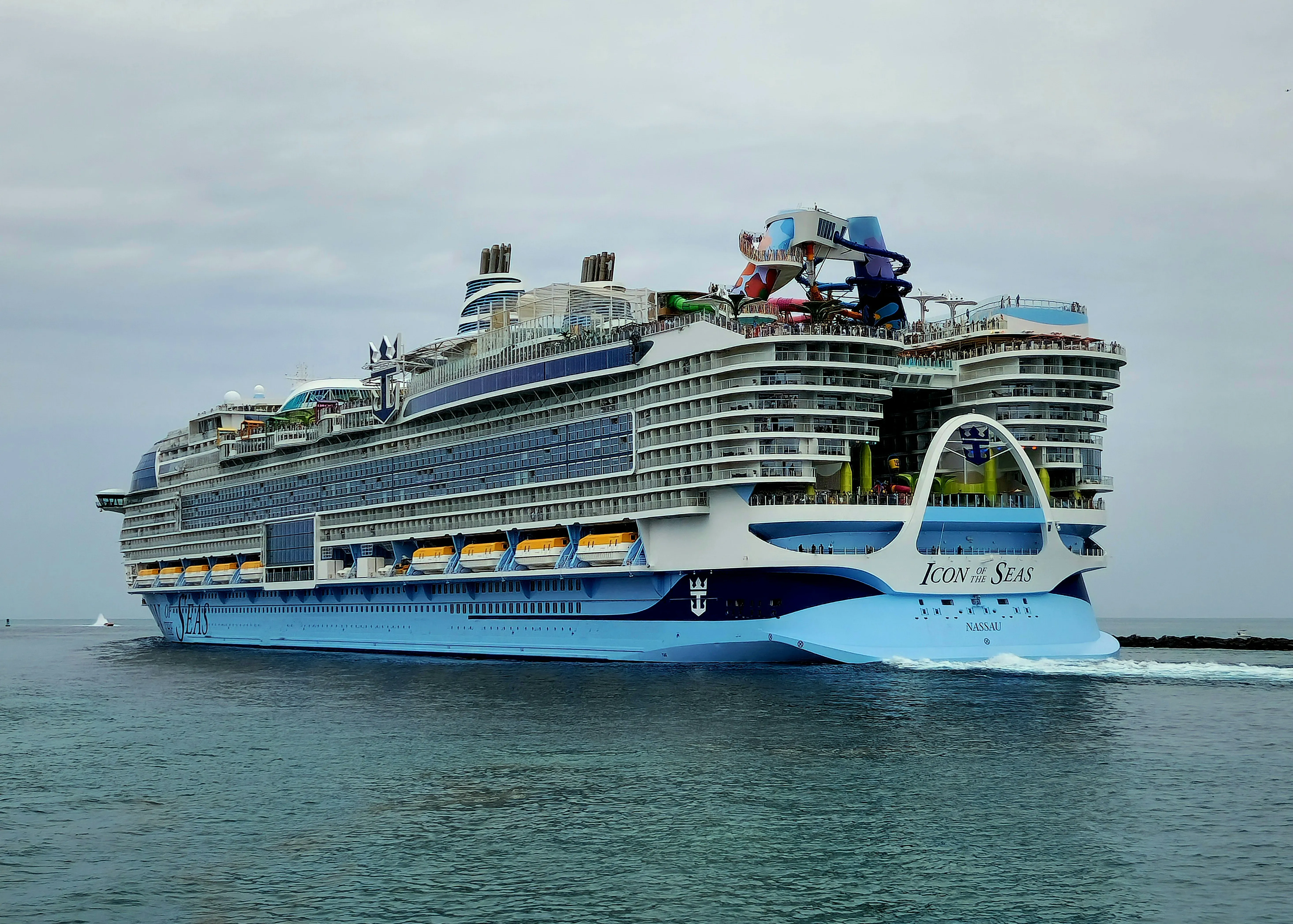 Luxury cruise ship sailing on open waters